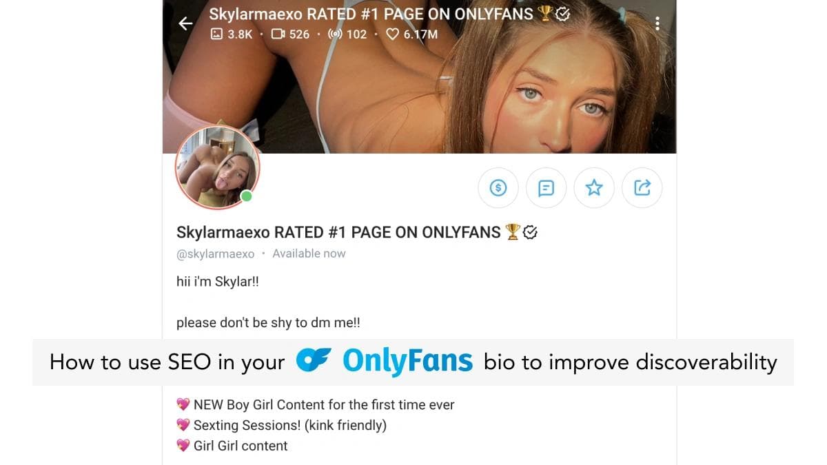 Screenshot of OnlyFans profile with headline about using SEO in bio to improve discoverability