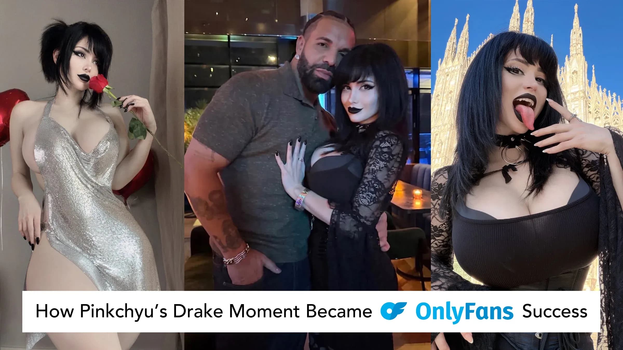 Pinkchyu featured in a collage about how her Drake moment led to OnlyFans success.